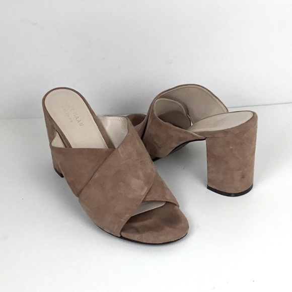 Cole Haan Suede Block Heel Slides Heels Open Toe - Picture 1 of 9
